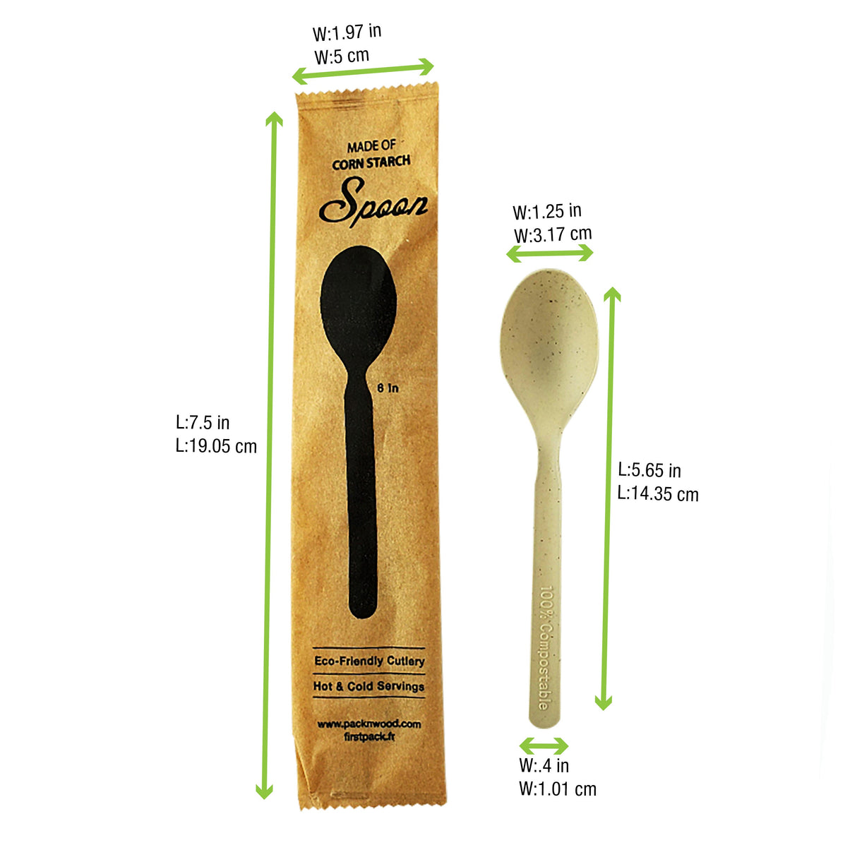 Spoons, 6 Inch, Bamboo & PLA, Individually-Wrapped,1 - 500 COUNT