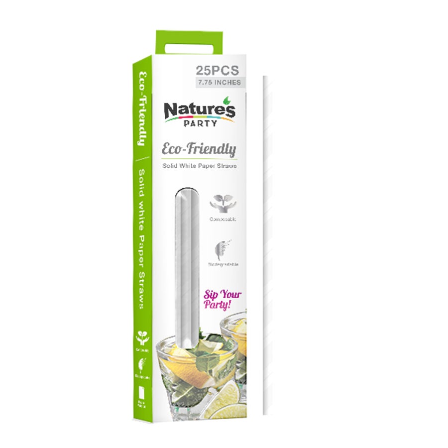 Straws, 7.75 Inch, Paper, White,12 - 25 COUNT