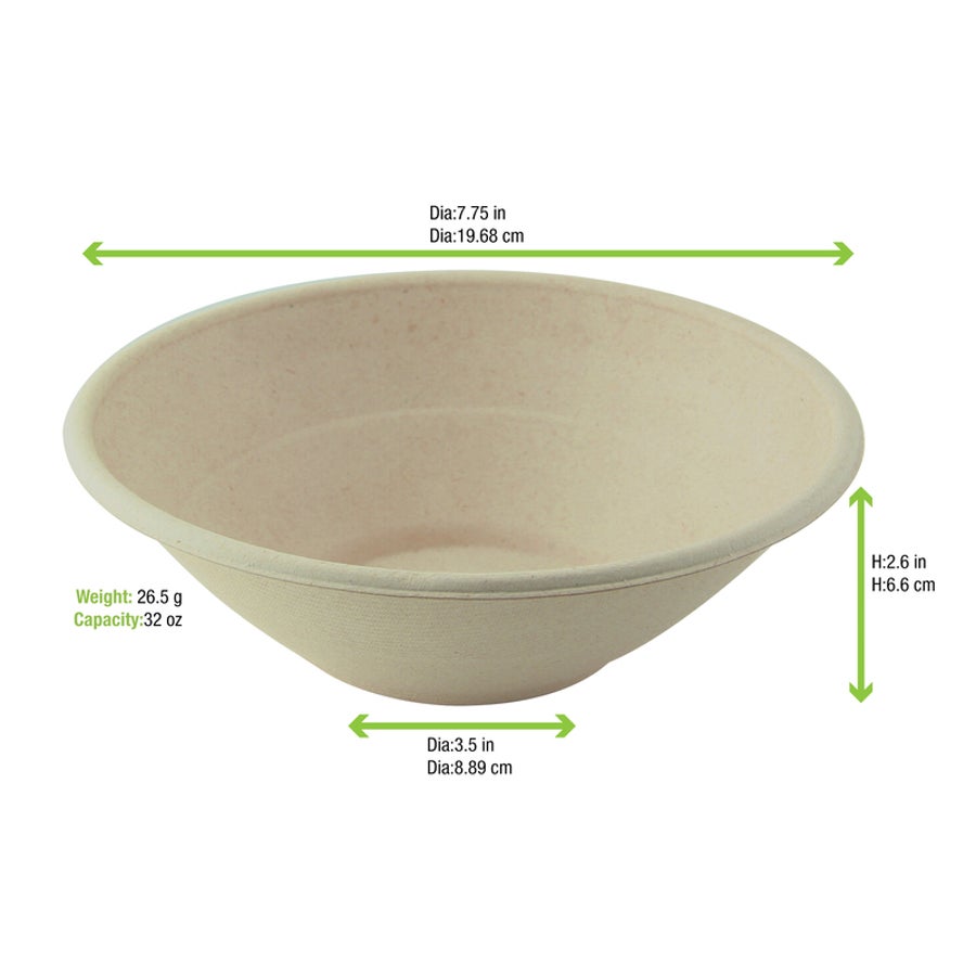 Bowls, 32 Ounce, Pulp, Brown, Round, 7.7 x 2.5 Inch,2 - 125 COUNT