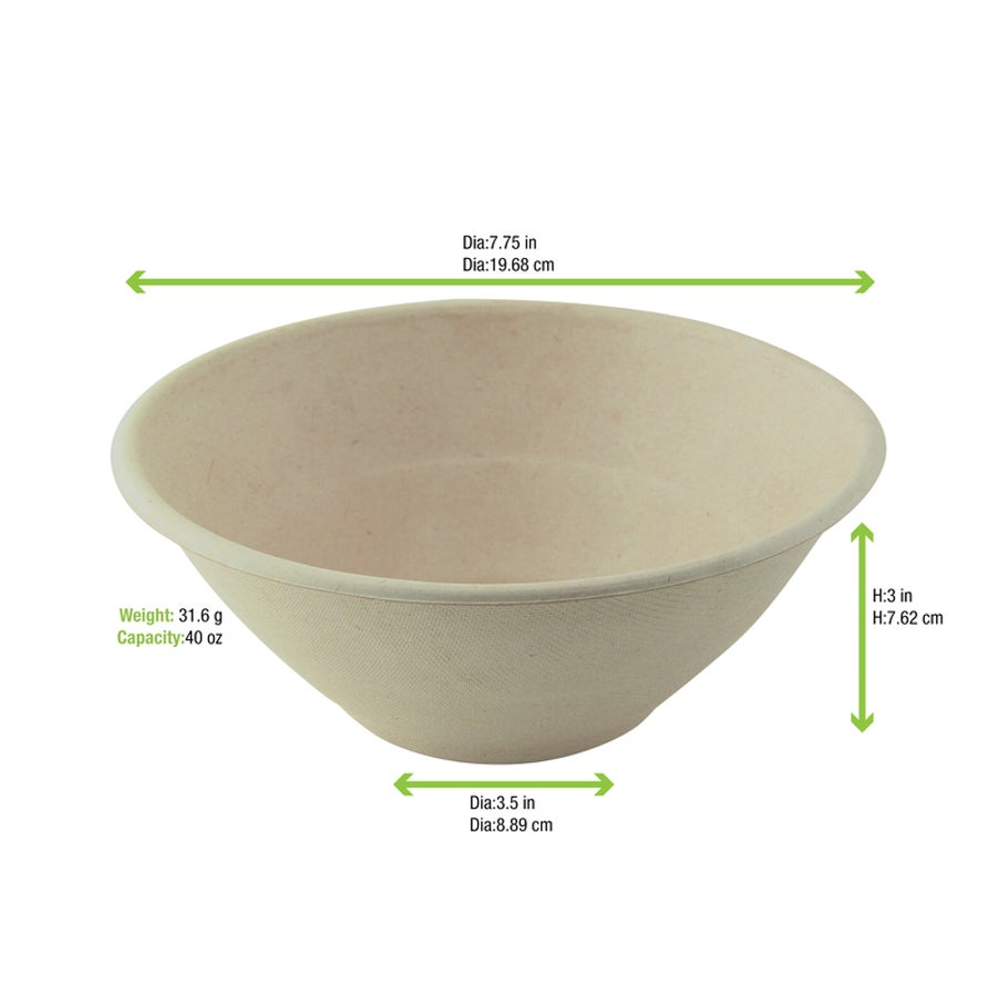 Bowls, 40 Ounce, Pulp, Brown, Round, 7.7 x 3 Inch,2 - 125 COUNT