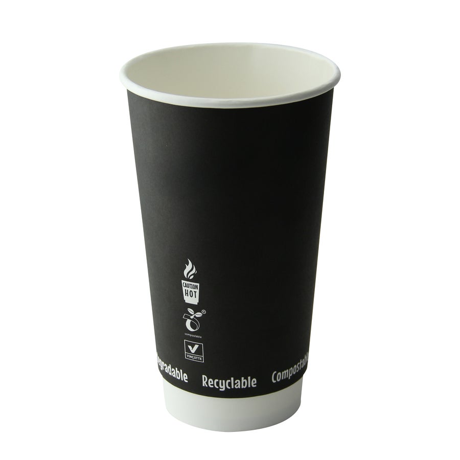 Cups, 20 Ounce, Paper, Black, Double Wall, 3.5 x 6.3 Inch, Compostable,20 - 25 COUNT