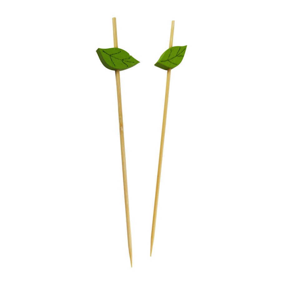 Skewers, 4.7 Inch, Bamboo, with Wooden Leaf,10 - 100 COUNT