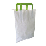 Bags, 11 x 4 x 7.9 Inch, Paper, White, with Green Handles,1 - 250 COUNT