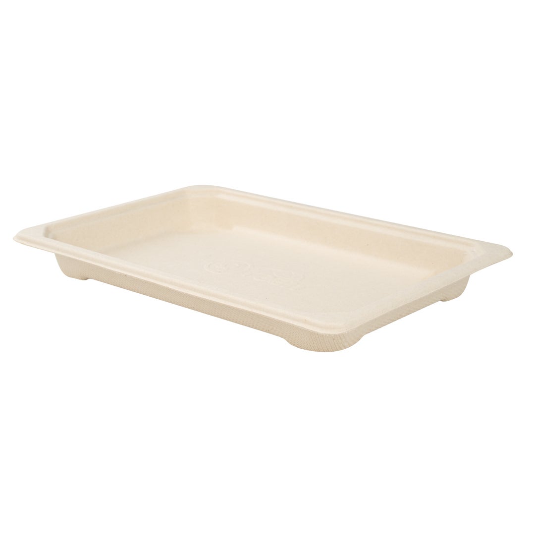 Trays, Sushi, 7.25 x 5 x 0.75 Inch, Paper, Natural, Rectangular, Sugarcane Bagasse,1 - 100 COUNT