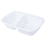 Containers, 2-Compartment, 32 Ounce, Microwavable Plastic, White, 8.75 x 6 x 2 Inch, with Clear Lid,1 - 100 COUNT