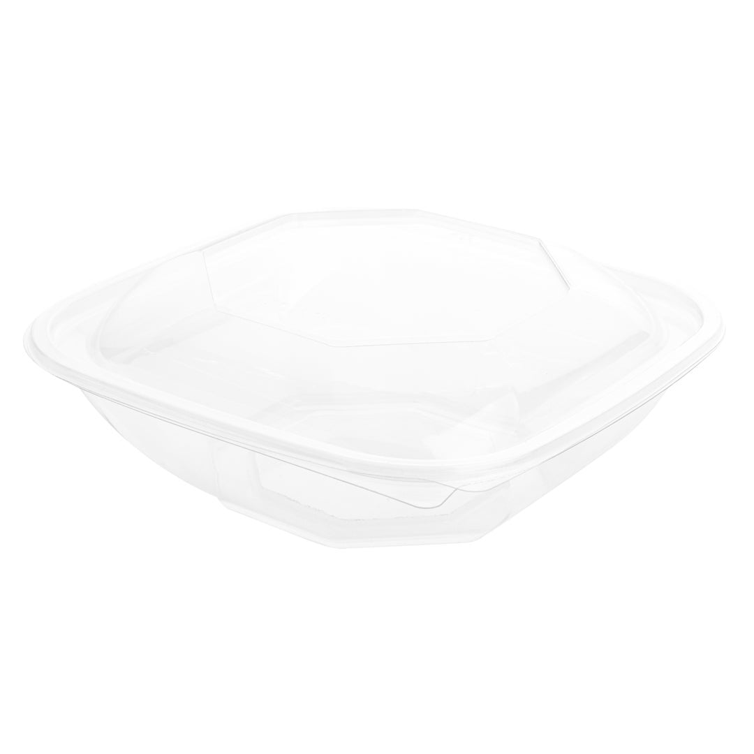 Bowls, Salad, 34 Ounce, Plastic, Clear, Square, 7.50 x 7.50 x 3 Inch, with Lid,1 - 100 COUNT