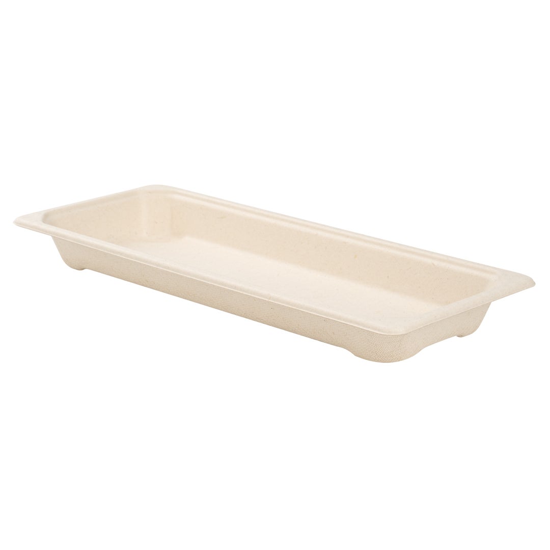 Trays, Sushi, 8.75 x 3.50 x 0.75 Inch, Paper, Natural, Rectangular, Sugarcane Bagasse,1 - 100 COUNT