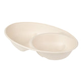 Bowls, 2-Compartment, 21 Ounce, Paper, Natural, Oval, 9.25 x 6.50 x 1.50 Inch, Sugarcane Bagasse,1 - 100 COUNT