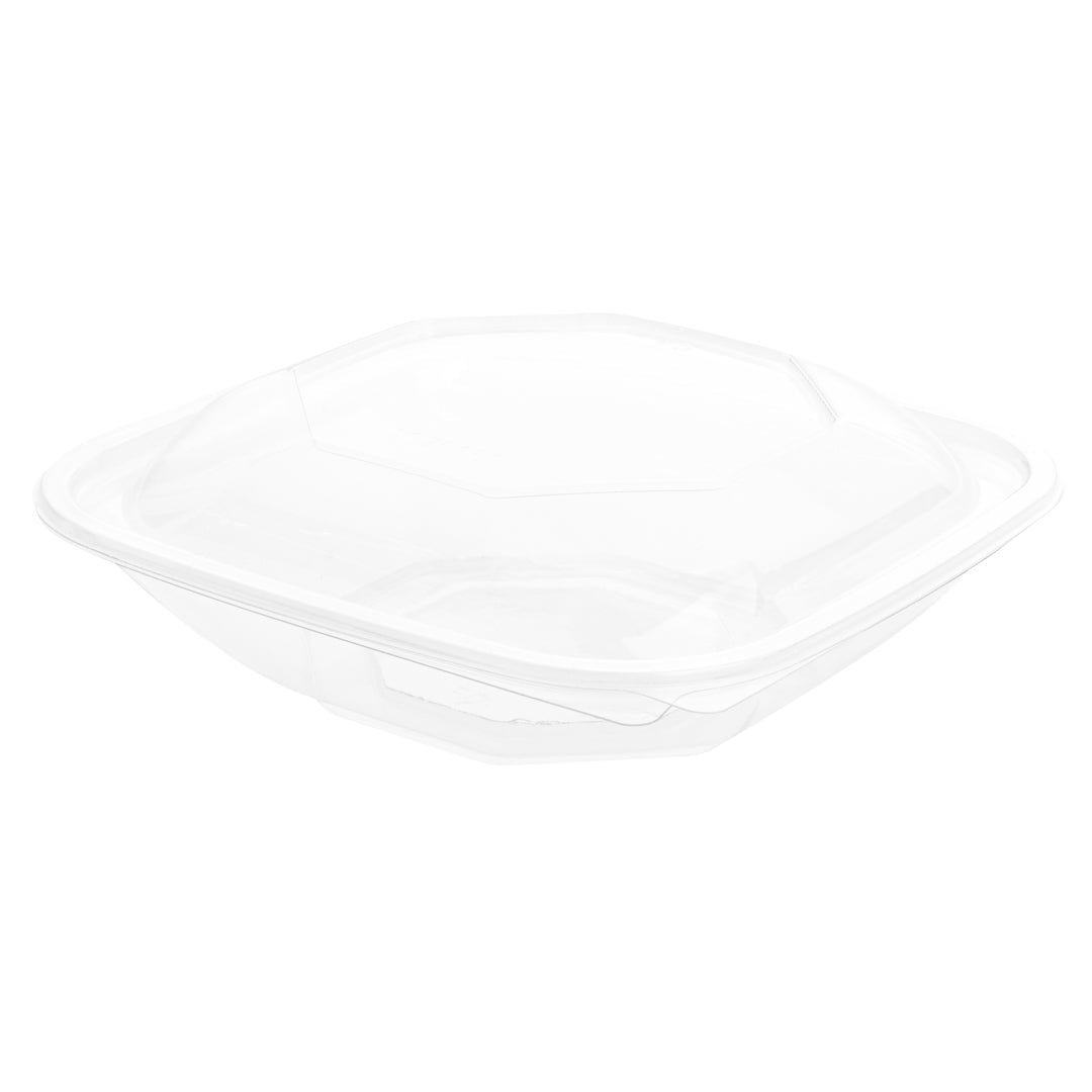 Bowls, Salad, 25 Ounce, Plastic, Clear, Square, 7.50 x 7.50 x 2.75 Inch, with Lid,1 - 100 COUNT