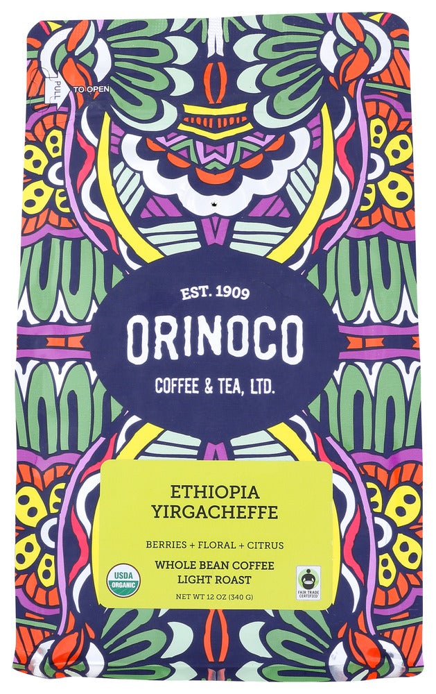 Coffee, Whole Bean, Ethiopian Yirgacheffe, Light Roast,6 - 12 OUNCE