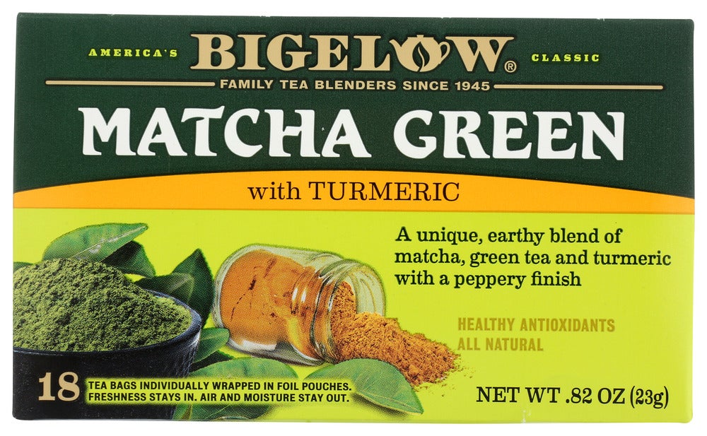 Tea, Matcha Green, Turmeric, Individually Wrapped with String,6 - 18 COUNT