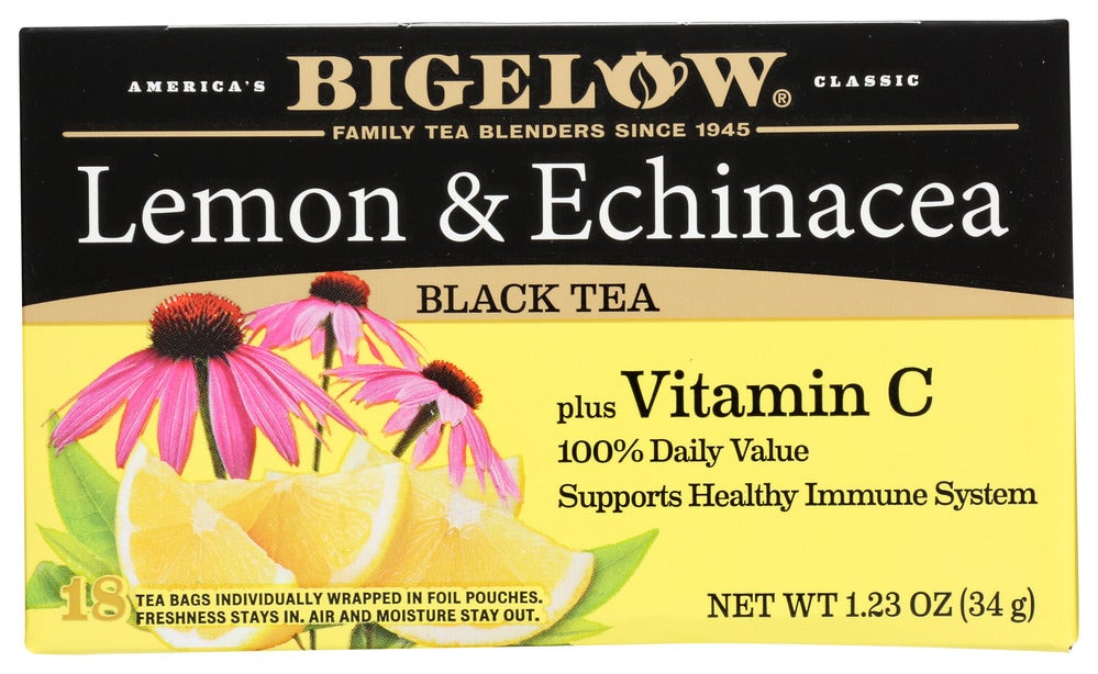 Tea, Black, Lemon & Echinacea, Individually Wrapped with String,6 - 18 COUNT
