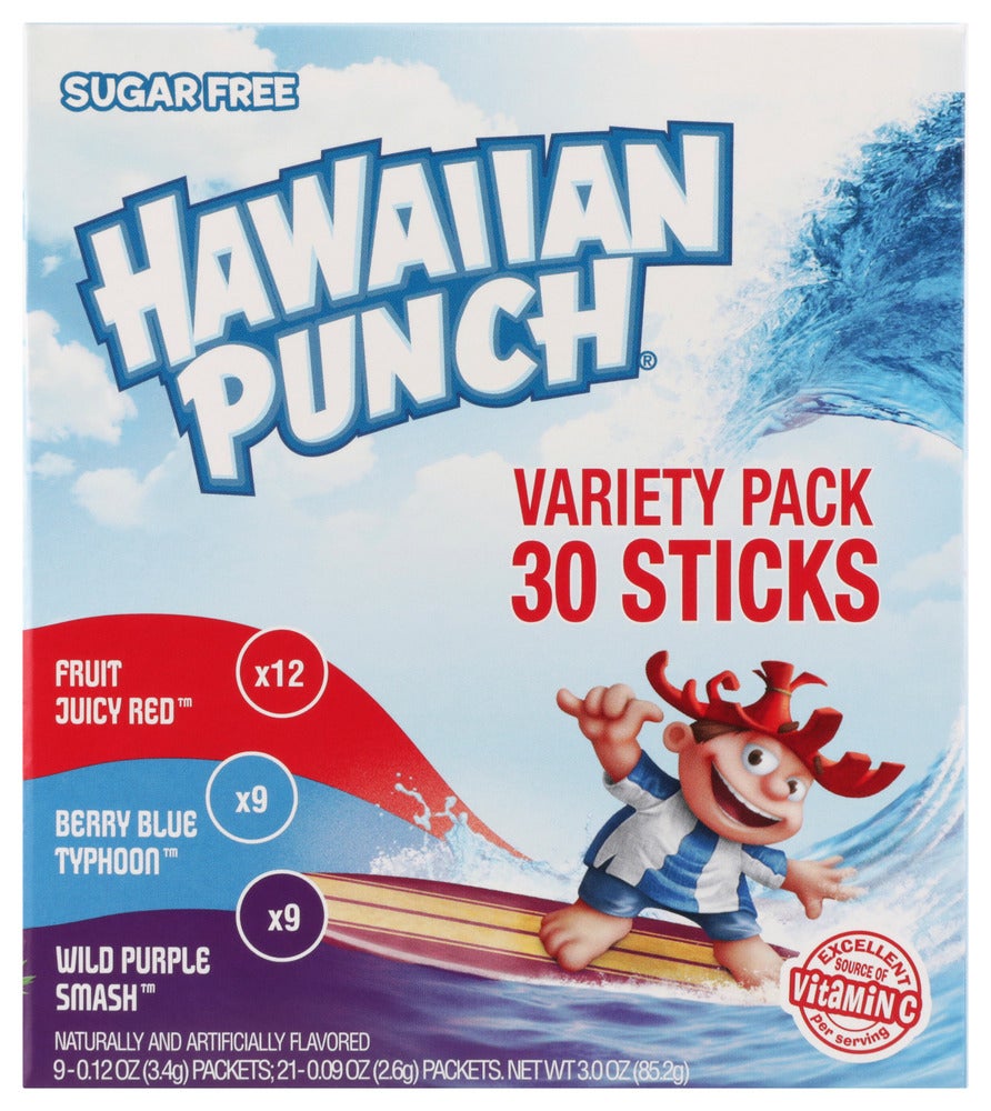 Drink Mix, Assorted Flavor, Powdered, Fruit Juicy Red/Berry Blue Typhoon/Wild Purple Smash, Single-Serve, Shelf-Stable,6 - 3 OUNCE