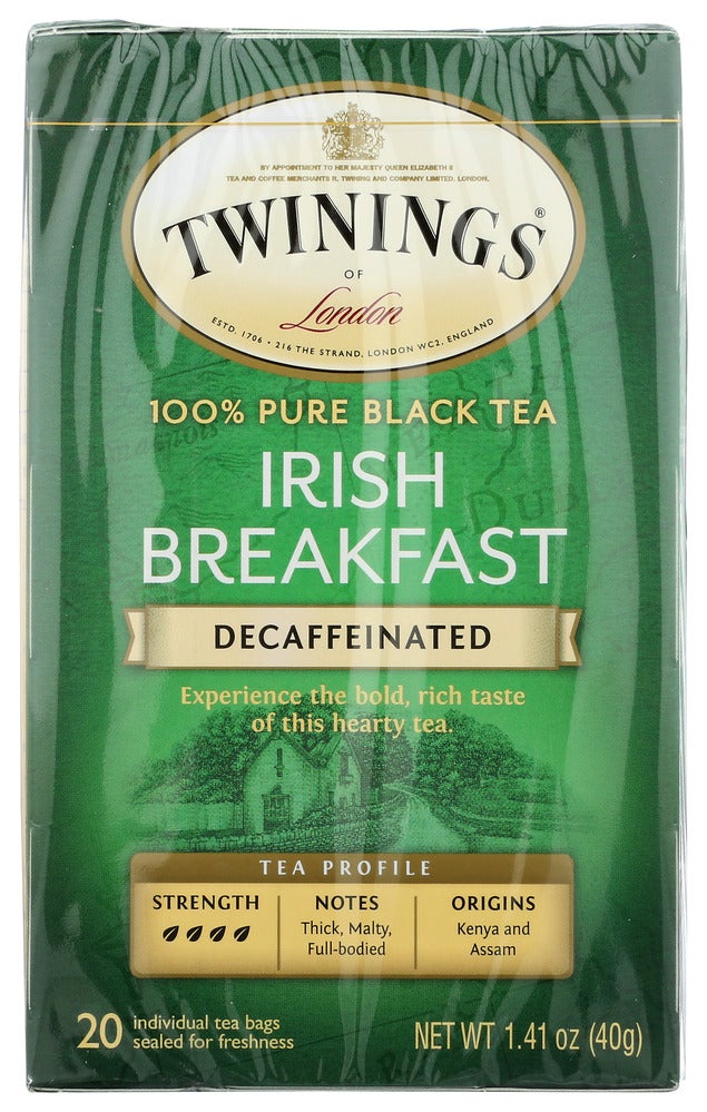 Tea, Black, Irish Breakfast, Decaffeinated, Individually Wrapped with String,6 - 20 COUNT