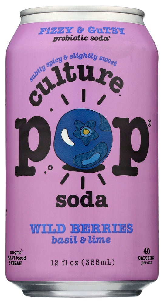 Soft Drink, Wild Blueberries/Basil/Lime, Probiotic, Single-Serve, Can,12 - 12 FLUID
