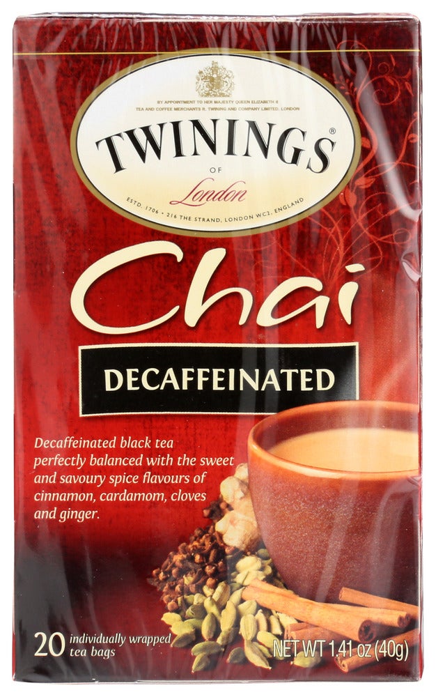 Tea, Black, Chai, Decaffeinated, Individually Wrapped with String,6 - 20 COUNT