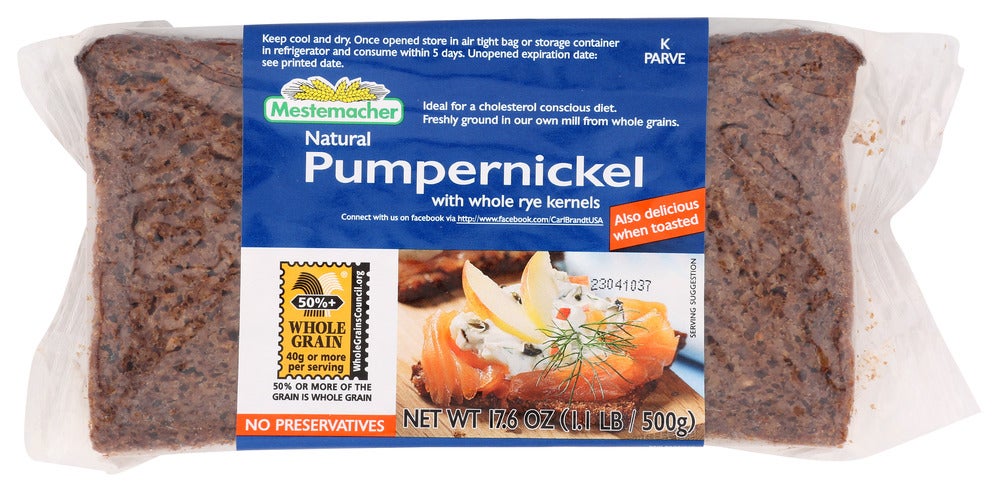 Bread, Pumpernickel, with Whole Rye Kernels, Ready-to-Eat,12 - 17.6 OUNCE