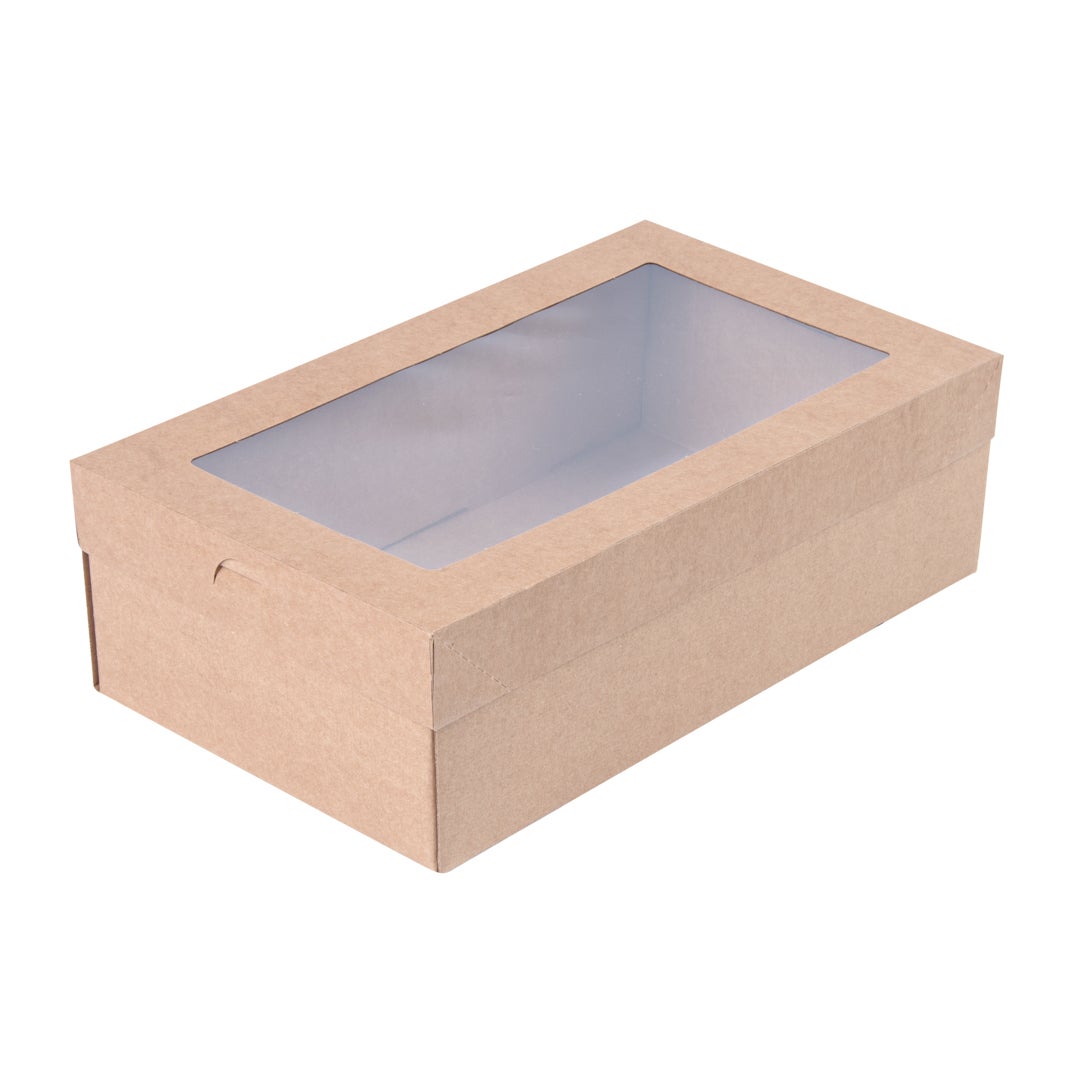 Boxes, Catering, 10.25 x 6 x 3.25 Inch, Paper, Kraft, Rectangular, with Window,1 - 100 COUNT