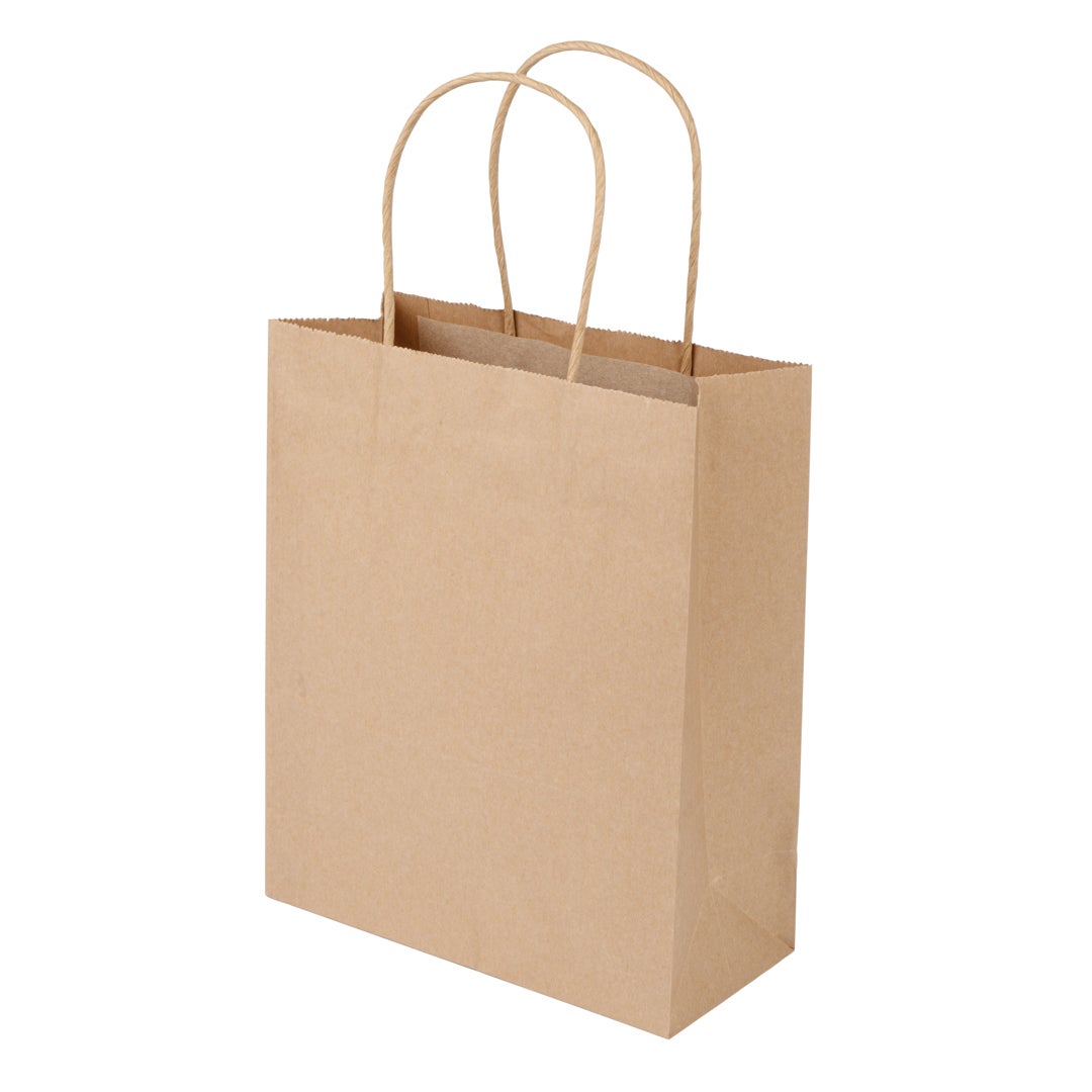 Bags, 7 x 3.25 x 9.5 Inch, Paper, Kraft, with Handles,1 - 100 COUNT