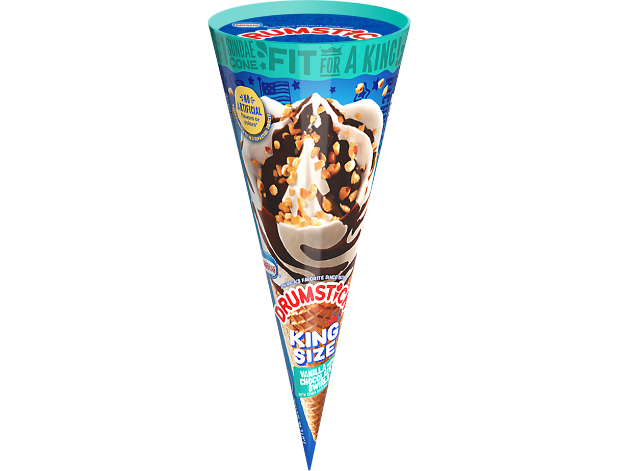 Ice Cream Drumsticks, King Size, Vanilla, with Chocolate Swirl, Frozen,12 - 7.5 FLUID