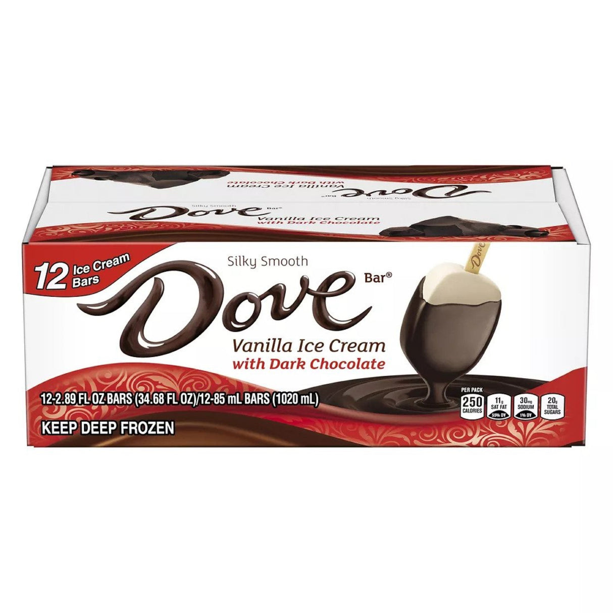Ice Cream Bars, Vanilla, with Dark Chocolate, Frozen, 2.89 Ounce,1 - 12 COUNT