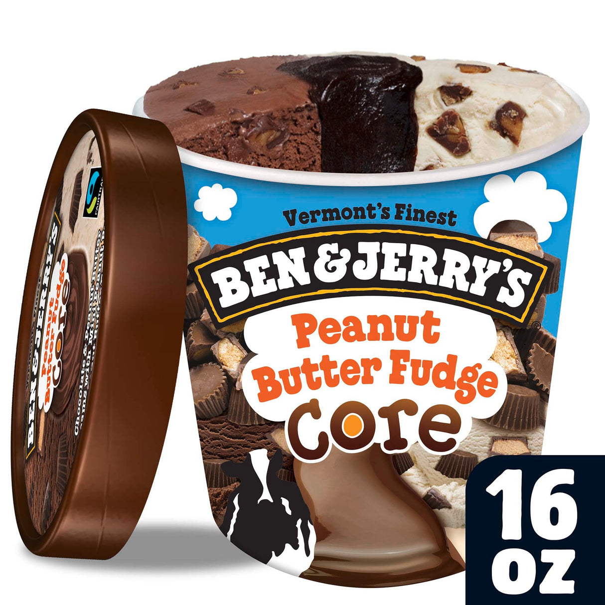 Ice Cream, Hard Serve, Peanut Butter Fudge, Frozen,8 - 16 OUNCE