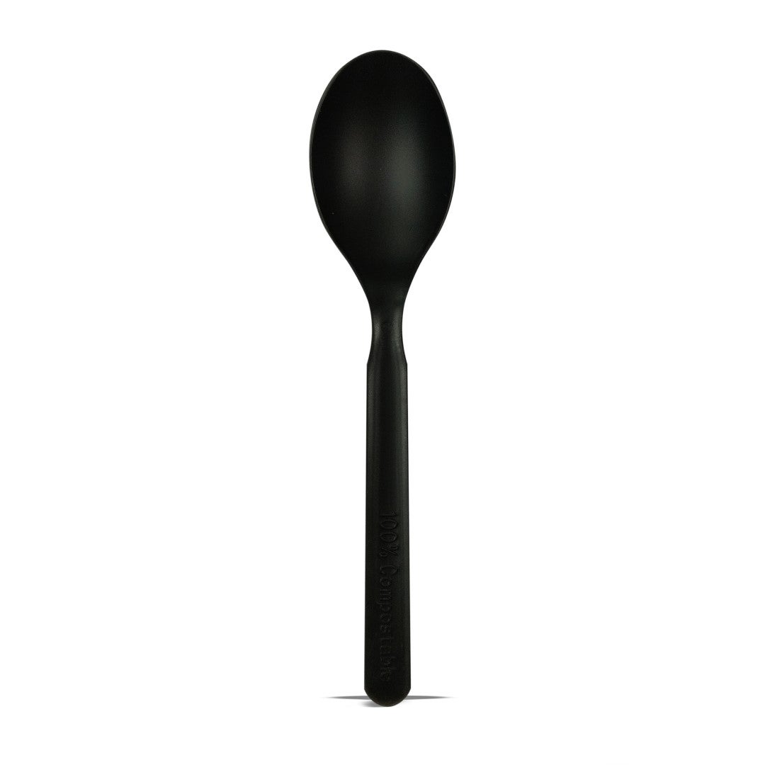Spoons, 6 Inch, Plastic, Black, CPLA, Biodegradeable, 6 Linear Inch,20 - 50 COUNT