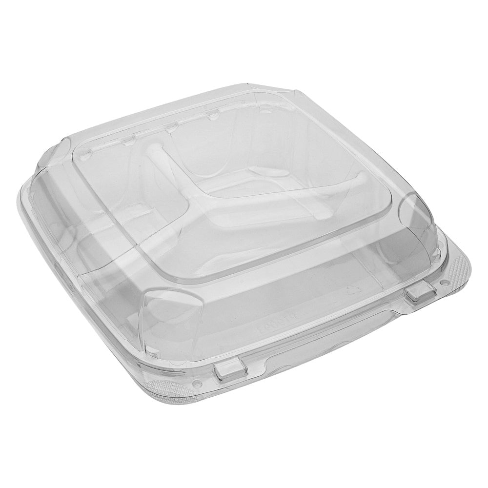 Containers, 3-Compartment, 41 Ounce, Plastic, Clear, 9 x 8.25 x 2.5 Inch, Clamshell, Anti-Fog,1 - 100 COUNT