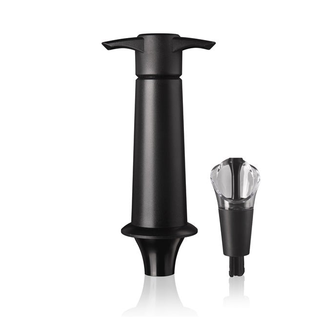 Pourers, Wine, Clear & Black, with Built-In Stopper & Black Pump,6 - 1 COUNT