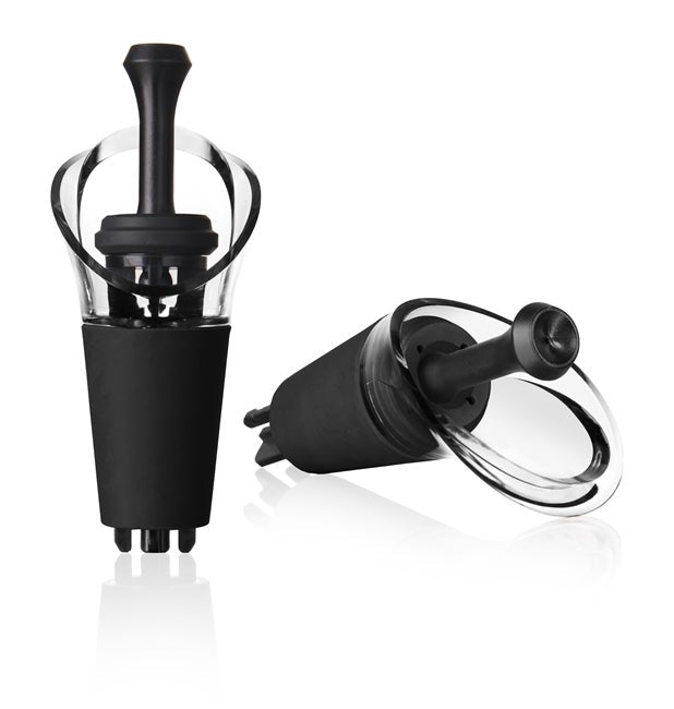 Pourers, Wine, Clear & Black, with Built-In Stopper,6 - 2 COUNT