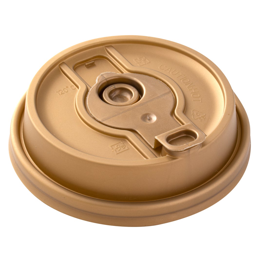 Lids, Straw Hole & Sip-Thru, Plastic, Gold, with Detachable Double Plug, for 8/12/16/20 Ounce Hot Cups,1 - 25 COUNT