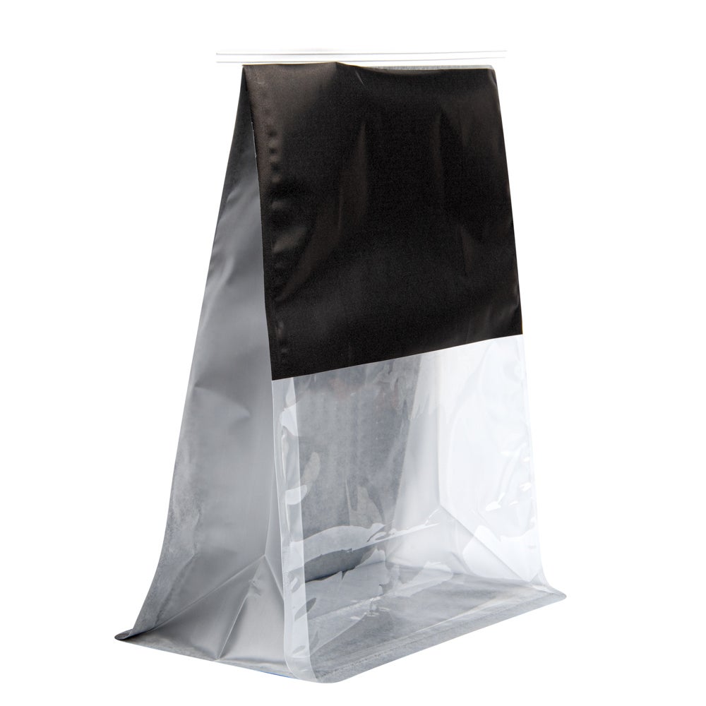 Bags, Tin Tie, 9.75 x 4.25 x 10.75 Inch, Paper, Black Cotton, with Clear Window,1 - 100 COUNT