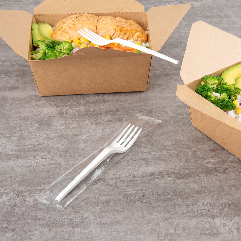 Forks, Basic Nature, Plastic, White, 6.5 Inch, Heat-Resistant, Individually-Wrapped, CPLA,1 - 50 COUNT