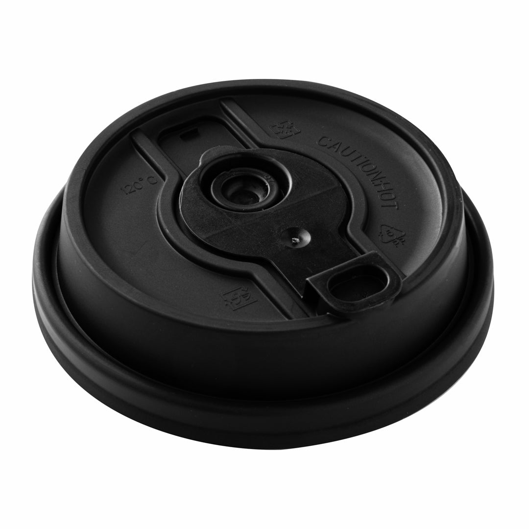Lids, Straw Hole & Sip-Thru, Plastic, Black, with Detachable Double Plug, for 8/12/16/20 Ounce Hot Cups,1 - 25 COUNT