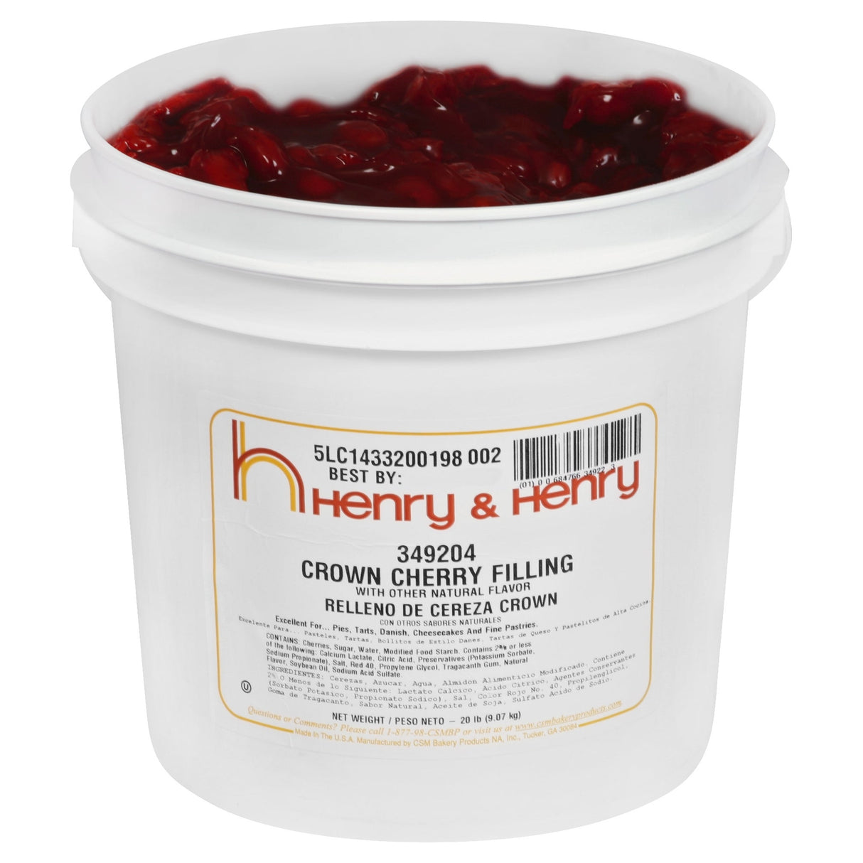Filling, Pie, Ready-to-Use, Cherry Crown,1 - 20 POUND
