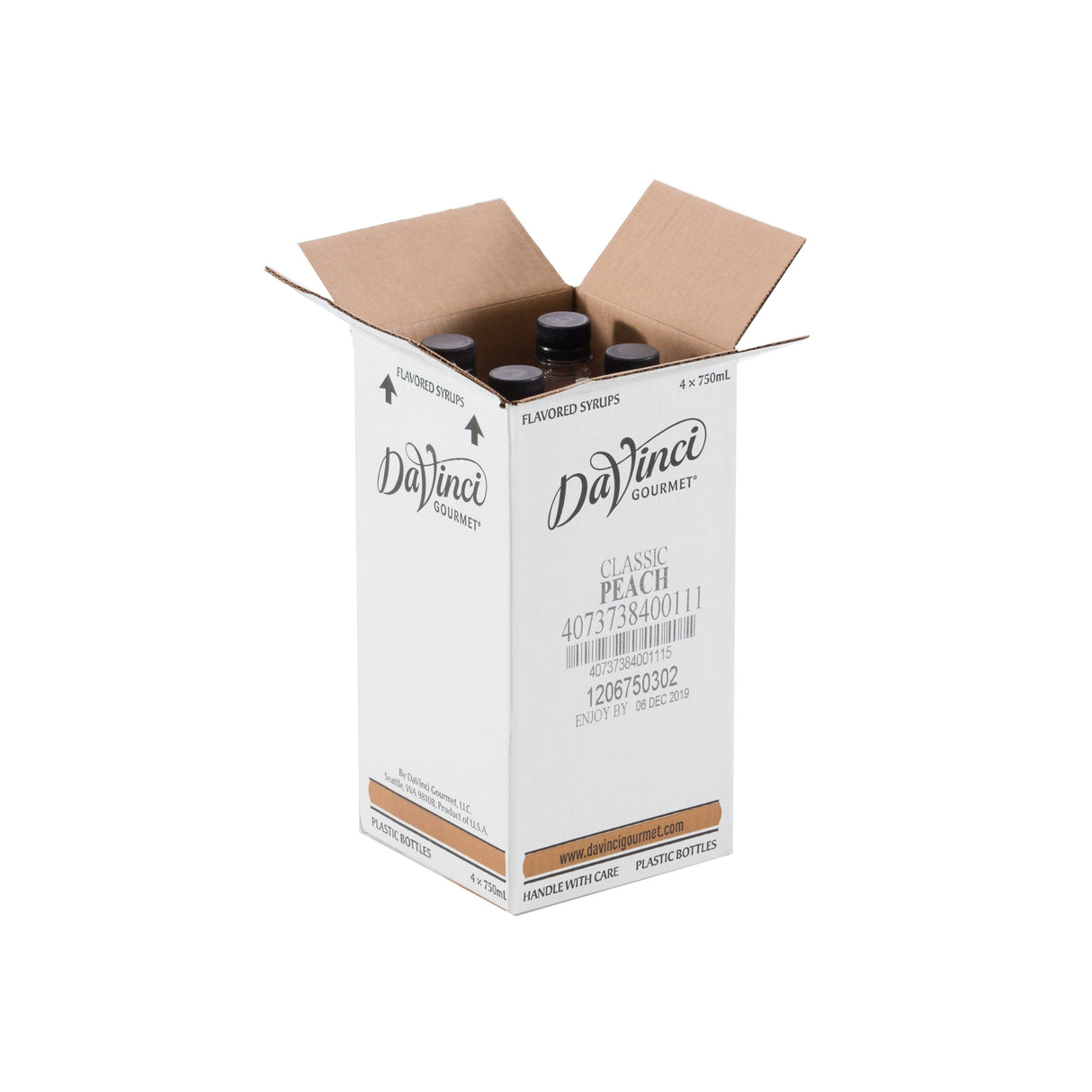 Beverage Syrup, Peach, Plastic,4 - 25.4 FLUID