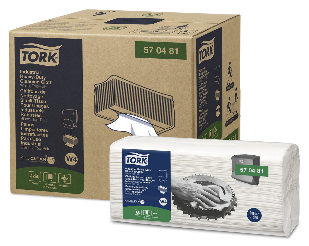 Cloths, Cleaning, 1-Ply, Heavy-Duty Industrial, White, 14 x 16.34 Inch, Top-Pak,4 - 60 COUNT