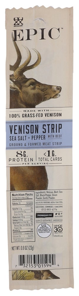 Snack Bars, Venison, Sea Salt & Pepper, with Beef, Individually-Wrapped, Shelf-Stable,20 - 0.8 OUNCE
