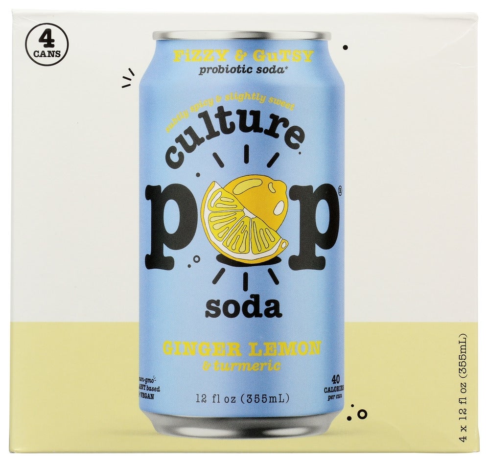 Soft Drink, Ginger Lemon, with Turmeric, Probiotic, Single-Serve, Can,24 - 12 FLUID