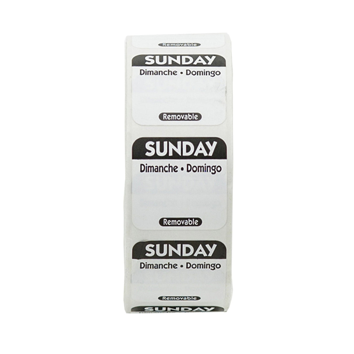 Labels, Sunday, 1 x 1 Inch, Removable, Black, Square, Trilingual,1 - 1000 COUNT