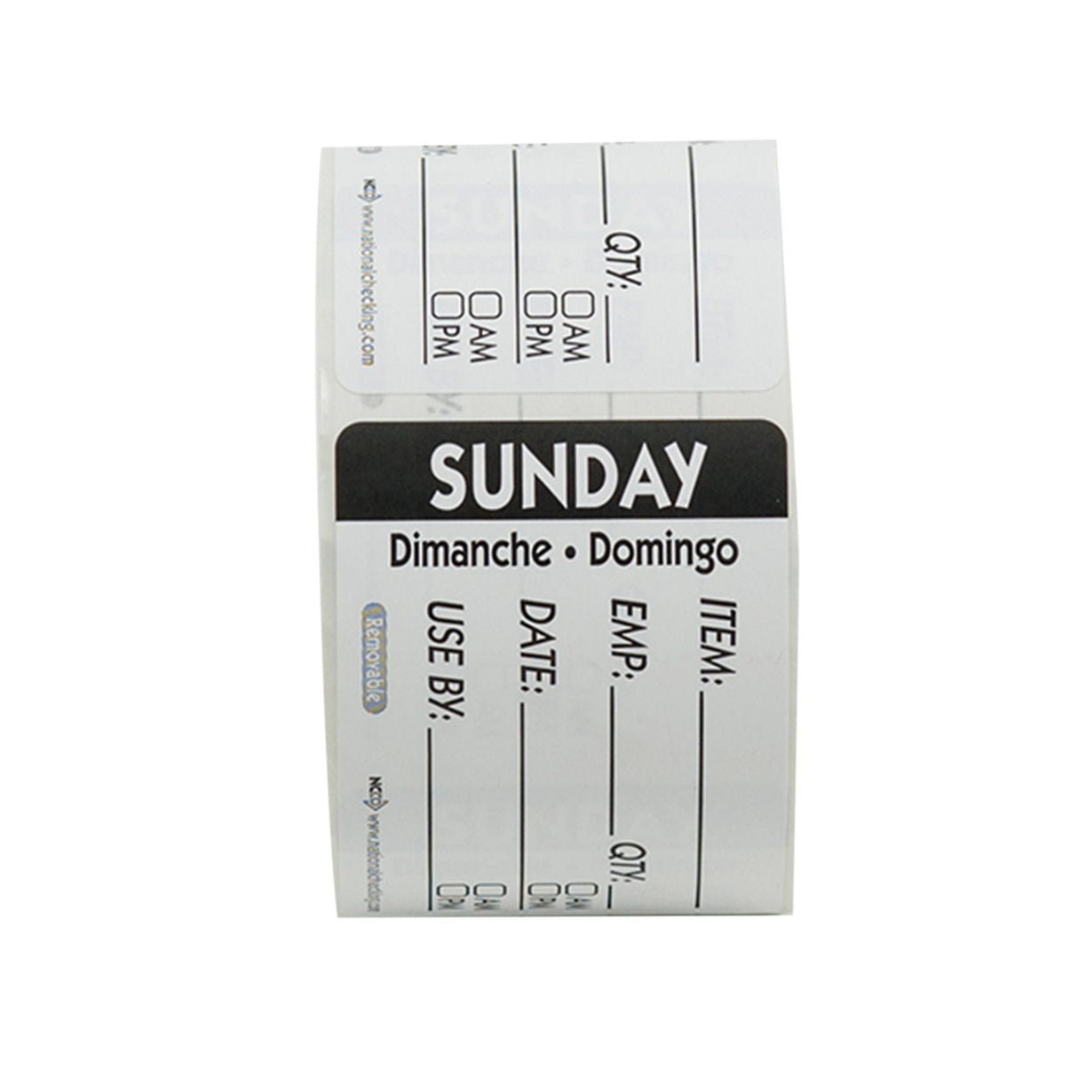 Labels, Sunday, 2 x 3 Inch, Removeable, Black & White, Trilingual, Rectangular,1 - 500 COUNT
