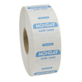 Labels, Monday, 1 x 1 Inch, Dissolvable, Blue & White, Trilingual, Square,1 - 1000 COUNT