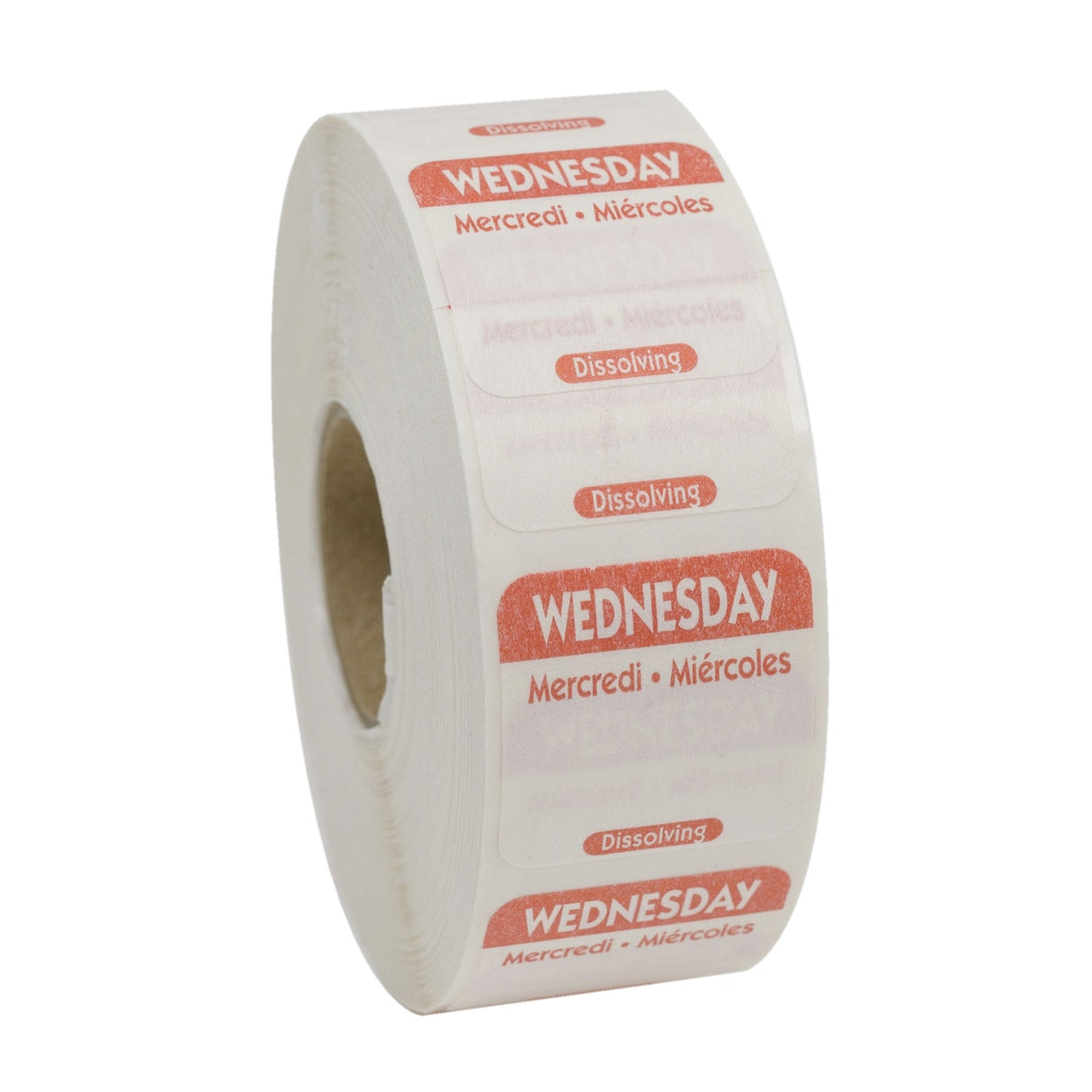 Labels, Wednesday, 2 x 1 Inch, Dissolvable, White & Orange, Trilingual, Rectangular,1 - 1000 COUNT