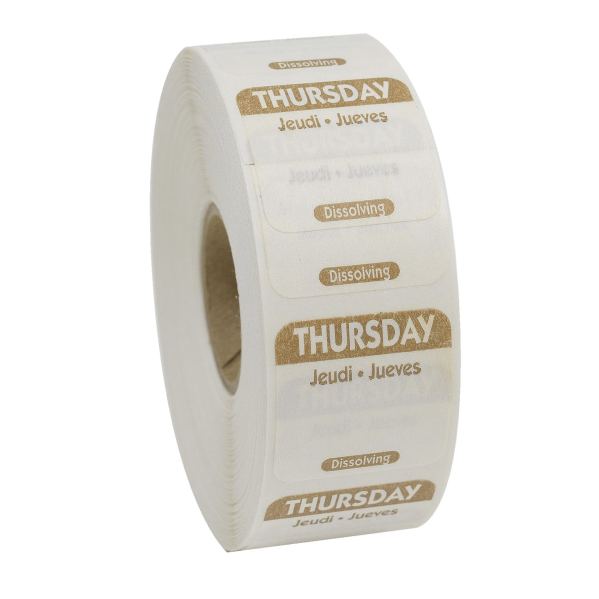 Labels, Thursday, 1 x 1 Inch, Dissolvable, Brown, Square, Trilingual,1 - 1000 COUNT