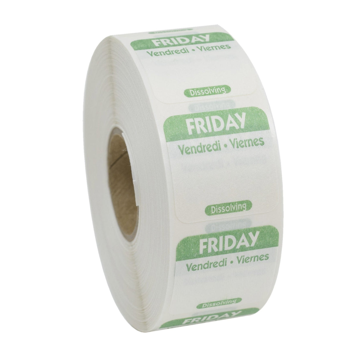 Labels, Friday, 1 x 1 Inch, Dissolvable, Green, Square, Trilingual,1 - 1000 COUNT