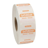 Labels, Saturday, 1 x 1 Inch, Dissolvable, White & Orange, Trilingual, Square,1 - 1000 COUNT