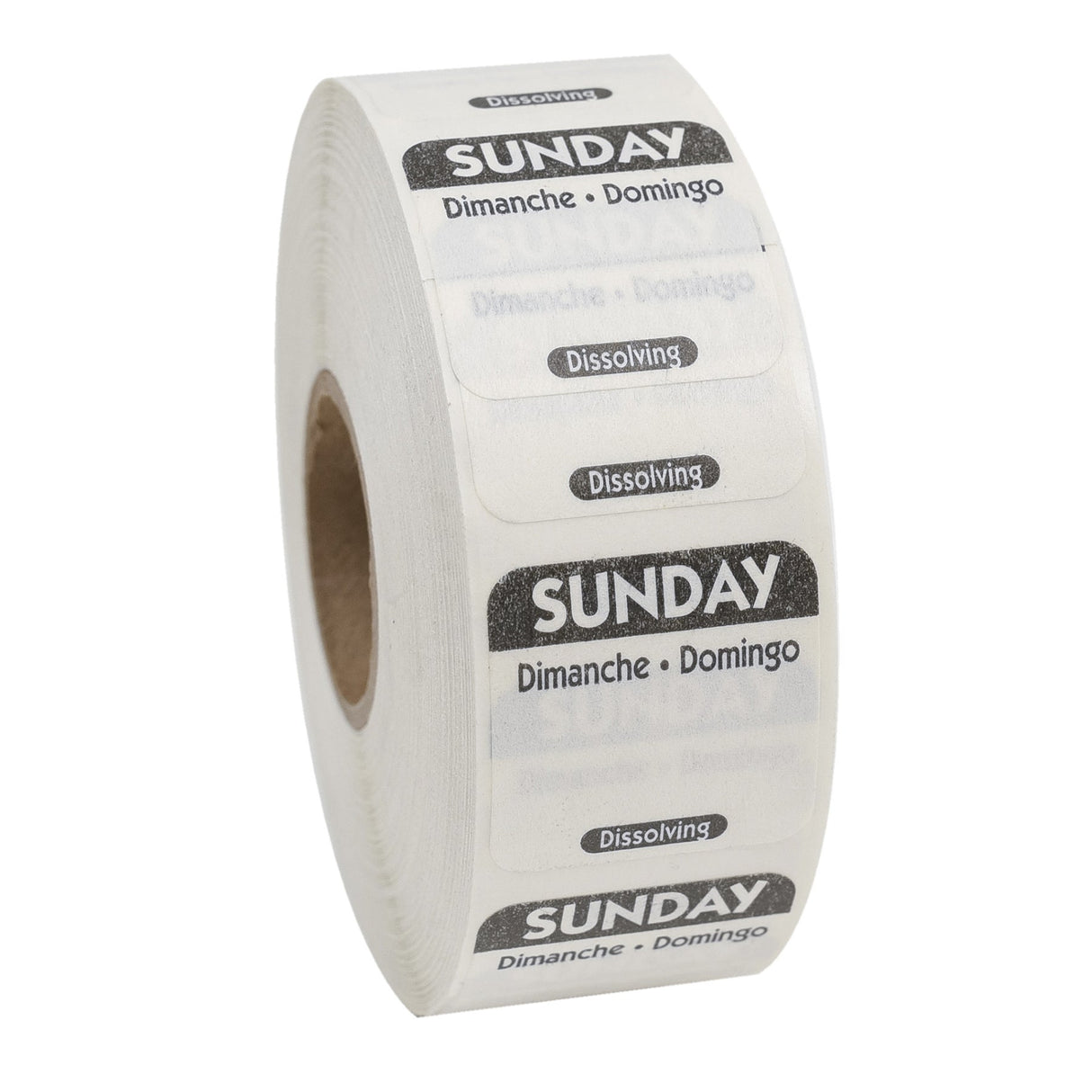 Labels, Sunday, 1 x 1 Inch, Dissolvable, Black, Square, Trilingual,1 - 1000 COUNT