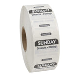 Labels, Sunday, 1 x 1 Inch, Dissolvable, Black, Square, Trilingual,1 - 1000 COUNT