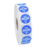 Labels, Monday, 0.75 Inch, Permanent, Blue with White Font, Trilingual, Round,1 - 2000 COUNT