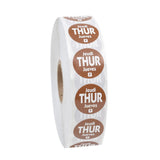 Labels, Thursday, 0.75 Inch, Permanent, Brown with White Font, Trilingual, Round,1 - 2000 COUNT
